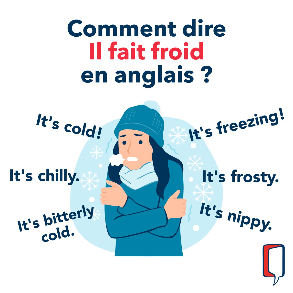 Comment dire "Il fait froid" en anglais ?

En savoir plus sur le vocabulaire de la météo en anglais : wallstreetenglish.fr/fiches-anglais…