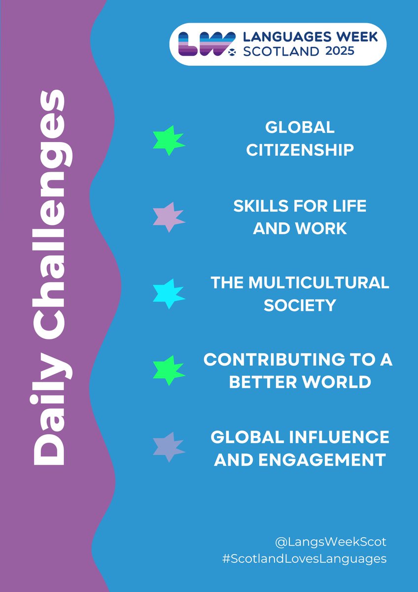 This February, join in with our Challenges, published each day throughout Languages Week. Aimed at learners, classes, schools and families, we have published them in advance on our website to help you prepare: loom.ly/WQpeWLM #ScotlandLovesLanguages