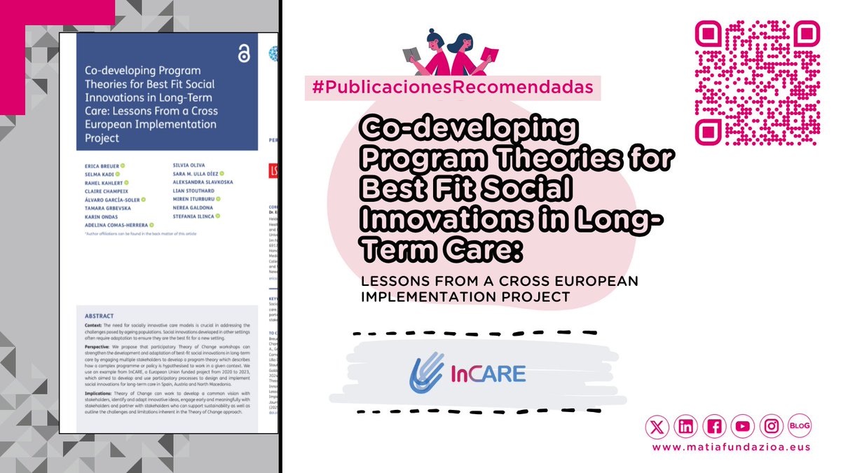 #PublicacionesRecomendadas📚|
Artículo publicado en la revista Journal of #LongTermCare de <a href="/ilpnetwork/">ILPN</a> recoge enseñanzas y aprendizajes del empleo de la metodología de la Teoría del Cambio en la implementación del proyecto #InCARE.

🆓Texto completo: journal.ilpnetwork.org/articles/10.31…
