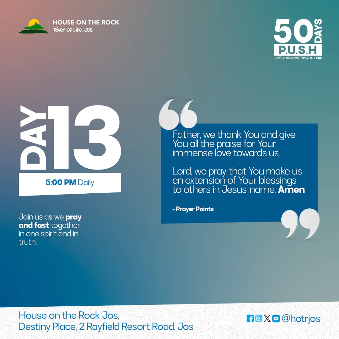 Today is another day to pray as one big family.

Join us for our Pray Until Something Happens today by 5pm.

Testimonies are already springing forth from this prayer sessions.

#HOTRJosService