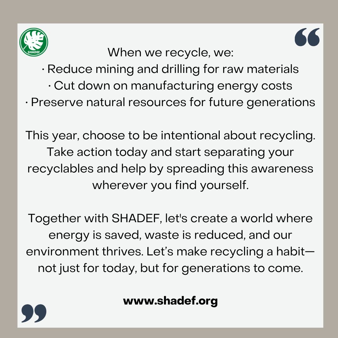 ShadefEco's tweet photo. What Do You Know About Recycling?
Our small actions today can create big impacts tomorrow. Letโs recycle and create a greener future together.
#SHADEF #Sustainability #RecyclingMatters #ClimateAction #SaveEnergy #EnvironmentalProtection #MondayMotivation #HappyNewWeek https://t.co/ODVGoLdDtv