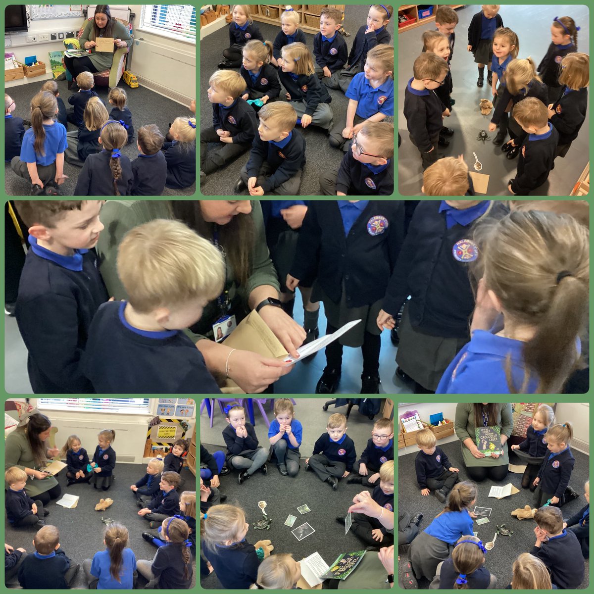 halebank_sch's tweet photo. Let’s all creep through crocodile creek…. Cherry class had some unexpected visitors at our door this morning 🐢🐰🐭 #HBCherry #EYFS #crocodilecreek #pathwaystowrite https://t.co/YLRGwCIeBb