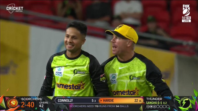 Tanveer Sangha knocks over Aaron Hardie with a beautiful bit of bowling 📹 Credits: Twitter/BBL