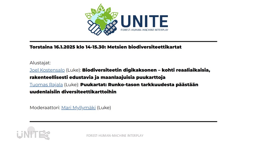 UNITE Flagship (@uniteflagship) on Twitter photo Talviwebinaarisarjamme alkaa torstaina 16.1. klo 14! #FinnishFlagships tutkijamme <a href="/LukeFinland/">Luonnonvarakeskus</a> esittelevĂ€t metsien biodiversiteettikarttoihin liittyvÀÀ ajankohtaista tutkimustietoa Teamsissa - ei ennakkoilmoittautumista. Liittymisohje linkissĂ€: uniteflagship.fi/fi/2024/12/12/⊠Talviwebinaarisarjamme alkaa torstaina 16.1. klo 14! #FinnishFlagships tutkijamme <a href="/LukeFinland/">Luonnonvarakeskus</a> esittelevĂ€t metsien biodiversiteettikarttoihin liittyvÀÀ ajankohtaista tutkimustietoa Teamsissa - ei ennakkoilmoittautumista. Liittymisohje linkissĂ€: uniteflagship.fi/fi/2024/12/12/âŠ