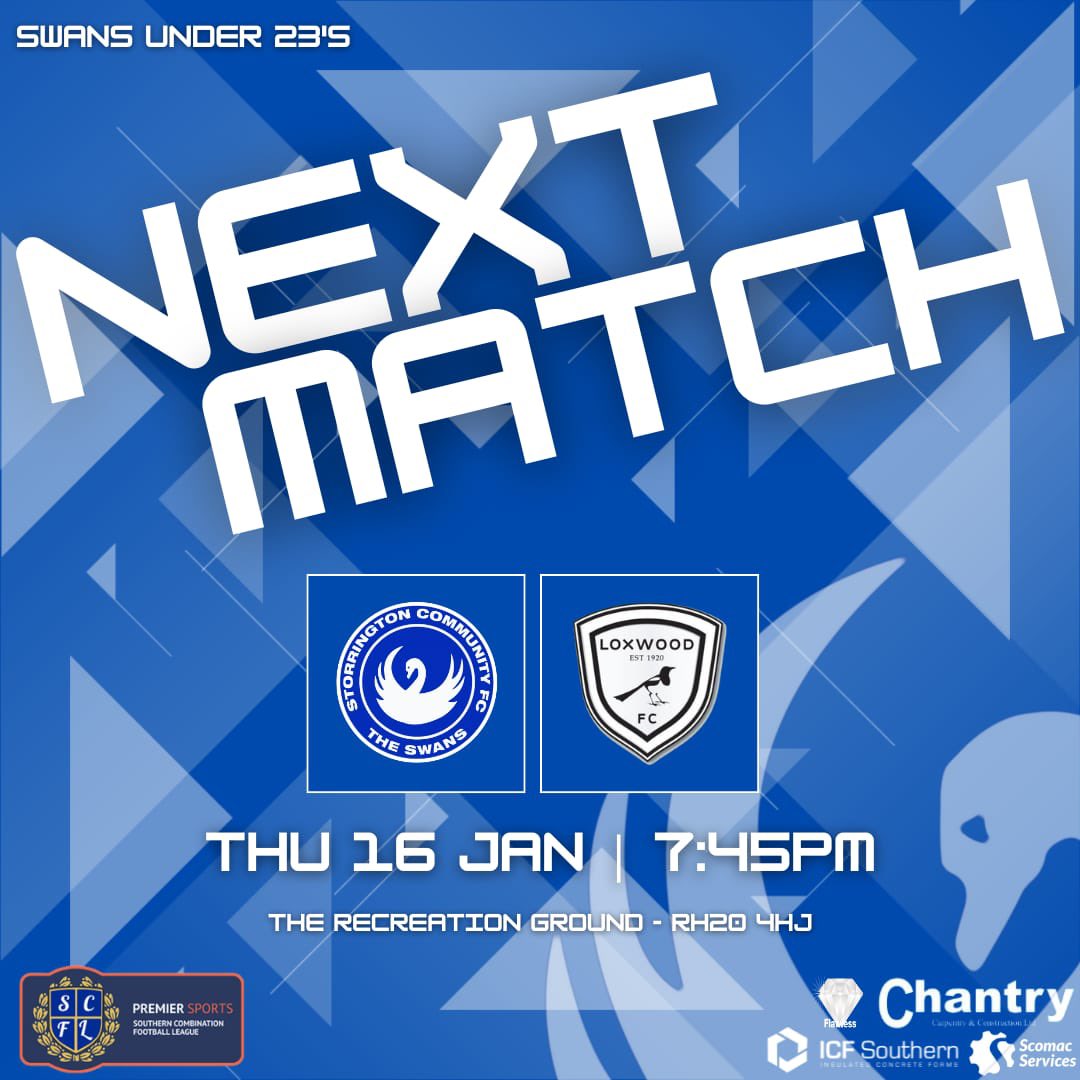 StorringtonFC's tweet photo. We look forward to welcoming @loxwoodfc1920 to ‘The Rec’ on Thursday evening for what will be our U23’s first home league fixture of 2025!
#Swans
#U23s
#LeagueFixture
#OneClubOneCommunity https://t.co/O1cXtG3KWn