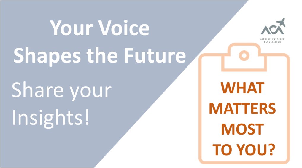 𝐖𝐇𝐀𝐓 𝐌𝐀𝐓𝐓𝐄𝐑𝐒 𝐌𝐎𝐒𝐓 𝐓𝐎 𝐘𝐎𝐔?
Help shape the future of inflight catering by taking our 5-minute survey.
Why Participate?

Your feedback = Direct impact on ACA’s programs.

Exclusive: Only participants get the summary results.
⏳ Deadline: Jan 24
🔒 Confidential
👉
