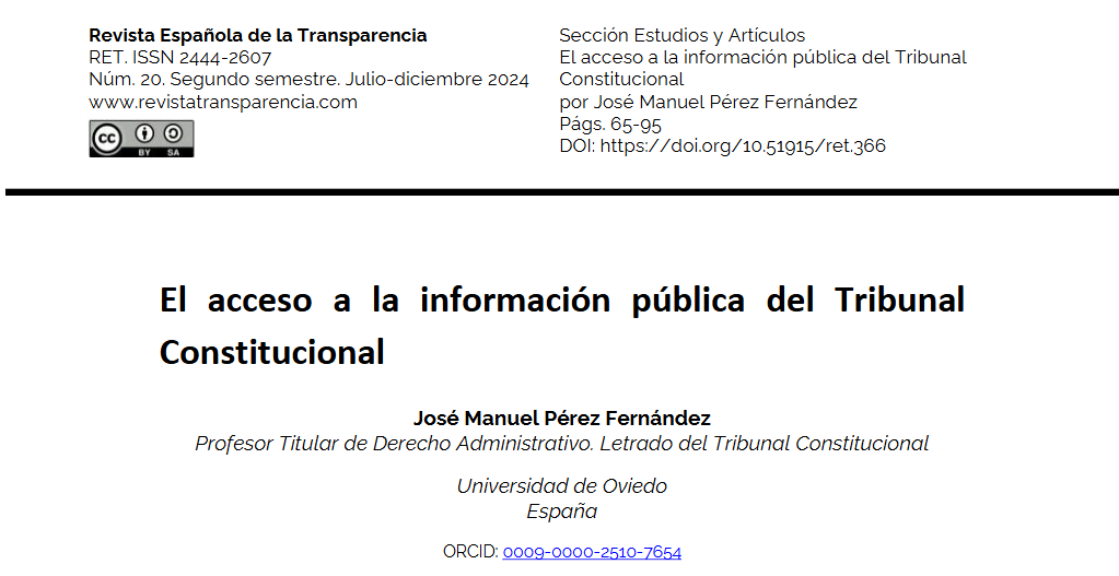 RETransparencia's tweet photo. 🏛️⚖️José Manuel Pérez Fernández (profesor en @uniovi_info y letrado del @TConstitucionE) publica en #RET20 su estudio titulado «El acceso a la información pública del Tribunal Constitucional».
Puedes leerlo y descargarlo en 👇
🔗https://t.co/v5pyLZYdoE https://t.co/pdSiCdctaT