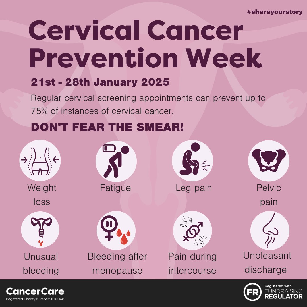 This week is #CervicalCancerPrevention Week🩷

It's recommended that women attend their first #cervicalscreening just before they turn 25th, if registered with a GP
✅ If you're eligible, book your screening today
✅ Share this post
#CervicalHealth #HPVVaccination #CervialCancer