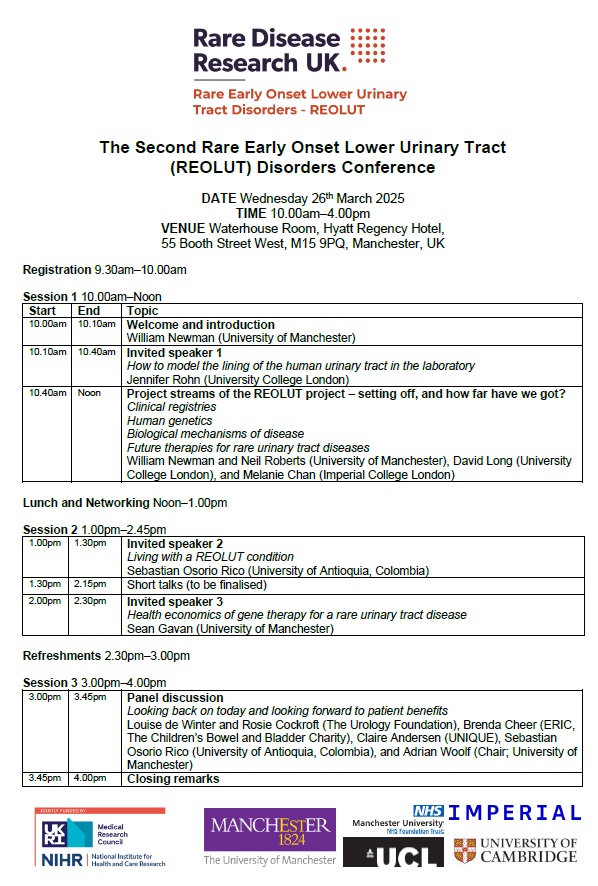 REOLUT - Rare Disease Research UK (@reolut) on Twitter photo 📢AGENDA ANNOUNCED 📢
🚨2nd REOLUT Conference
🗓️26 March 2025
📷Hyatt Regency, Manchester
Registration - buytickets.at/rdrukepigenrar…
Poster submission - forms.office.com/e/Y6SiDDBZmj
<a href="/GeneticBill/">Bill Newman</a>
<a href="/drmelaniechan/">Melanie Chan</a>
<a href="/RDRUKHub/">Rare Disease Research UK</a>
#RareDisease #PPIE 📢AGENDA ANNOUNCED 📢
🚨2nd REOLUT Conference
🗓️26 March 2025
📷Hyatt Regency, Manchester
Registration - buytickets.at/rdrukepigenrar…
Poster submission - forms.office.com/e/Y6SiDDBZmj
<a href="/GeneticBill/">Bill Newman</a>
<a href="/drmelaniechan/">Melanie Chan</a>
<a href="/RDRUKHub/">Rare Disease Research UK</a>
#RareDisease #PPIE
