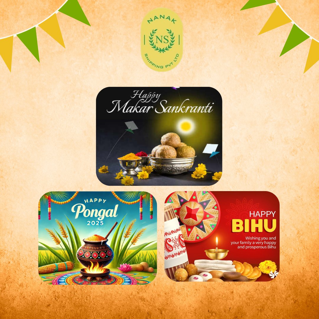 NanakShipping's tweet photo. "🌾✨ Celebrating the spirit of harvest and new beginnings! This Makar Sankranti Pongal and Bihu, let's honor the hard work of farmers, the joy of the harvest, and the essence of togetherness. Wishing you a season of prosperity, happiness, and success. 🌞🚢 
#HarvestFestival https://t.co/ZdCwZQYBoH