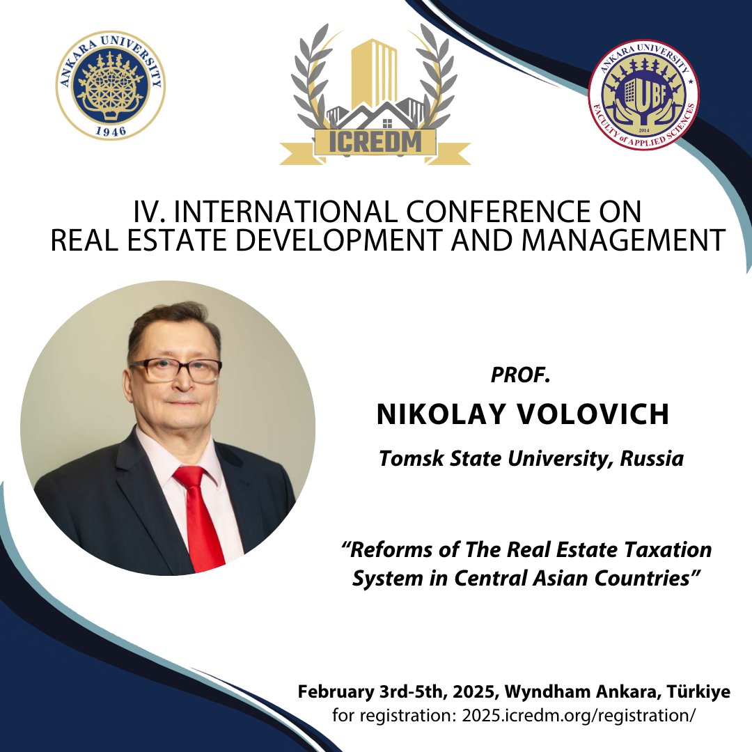 Mr. Nikolay VOLOVICH will attend the ICREDM 2025 - 4th International Conference on Real Estate Development and Management as a presenter.

Sayın Nikolay VOLOVICH, ICREDM 2025 - 4. Uluslararası Gayrimenkul Geliştirme ve Yönetimi Konferansı'na konuşmacı olarak katılacaktır.