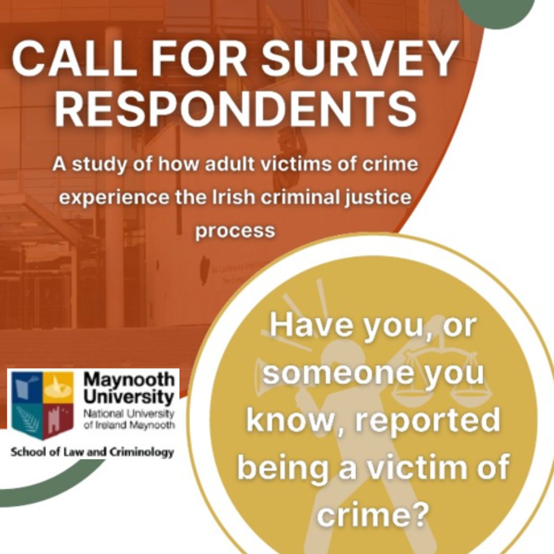 Meath Women's Refuge & Support Services (@mwrefuge) on Twitter photo 📢 Have you been a victim of crime in Ireland?
<a href="/MaynoothUni/">Maynooth University</a> wants to hear your experience with the justice system. Take this 10-min anonymous survey to help improve victims' experiences.
👉 Adult Victims of Crime in the Irish Criminal Justice Process
RT to help spread! 💜 📢 Have you been a victim of crime in Ireland?
<a href="/MaynoothUni/">Maynooth University</a> wants to hear your experience with the justice system. Take this 10-min anonymous survey to help improve victims' experiences.
👉 Adult Victims of Crime in the Irish Criminal Justice Process
RT to help spread! 💜