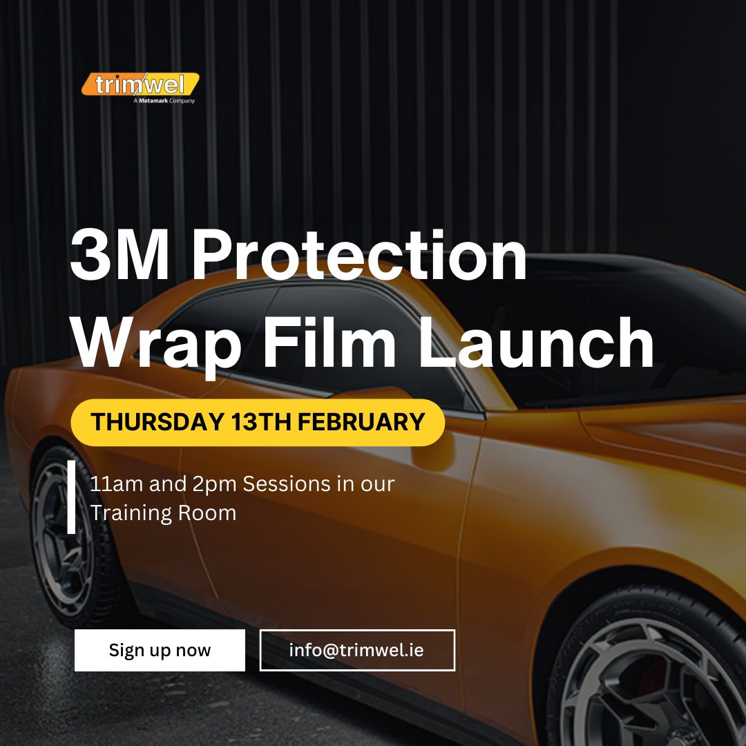 trimwel (@trimwel) on Twitter photo Join us for our 3M Protection Wrap Film Launch Sessions on Thursday 13th February at 11am & 2pm in our Training Room.
Contact us at info@trimwel.ie for more information and to register your interest.
#trimwel #3mfilms #3m @3mfilmsuk Join us for our 3M Protection Wrap Film Launch Sessions on Thursday 13th February at 11am & 2pm in our Training Room.
Contact us at info@trimwel.ie for more information and to register your interest.
#trimwel #3mfilms #3m @3mfilmsuk