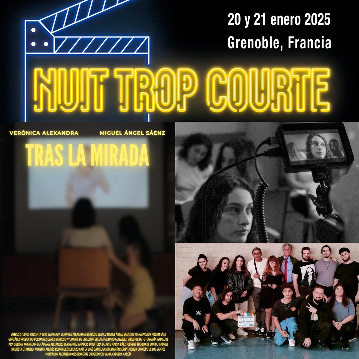 “Tras la mirada”, cortometraje de Vania Cabrera (CIFP César Manrique) , participa este 20 y 21 de enero en la selección oficial del International Short Film Festival "Nuit Trop Courte" en Grenoble, Francia.

Muchísimas felicidades y mucha suerte !!!