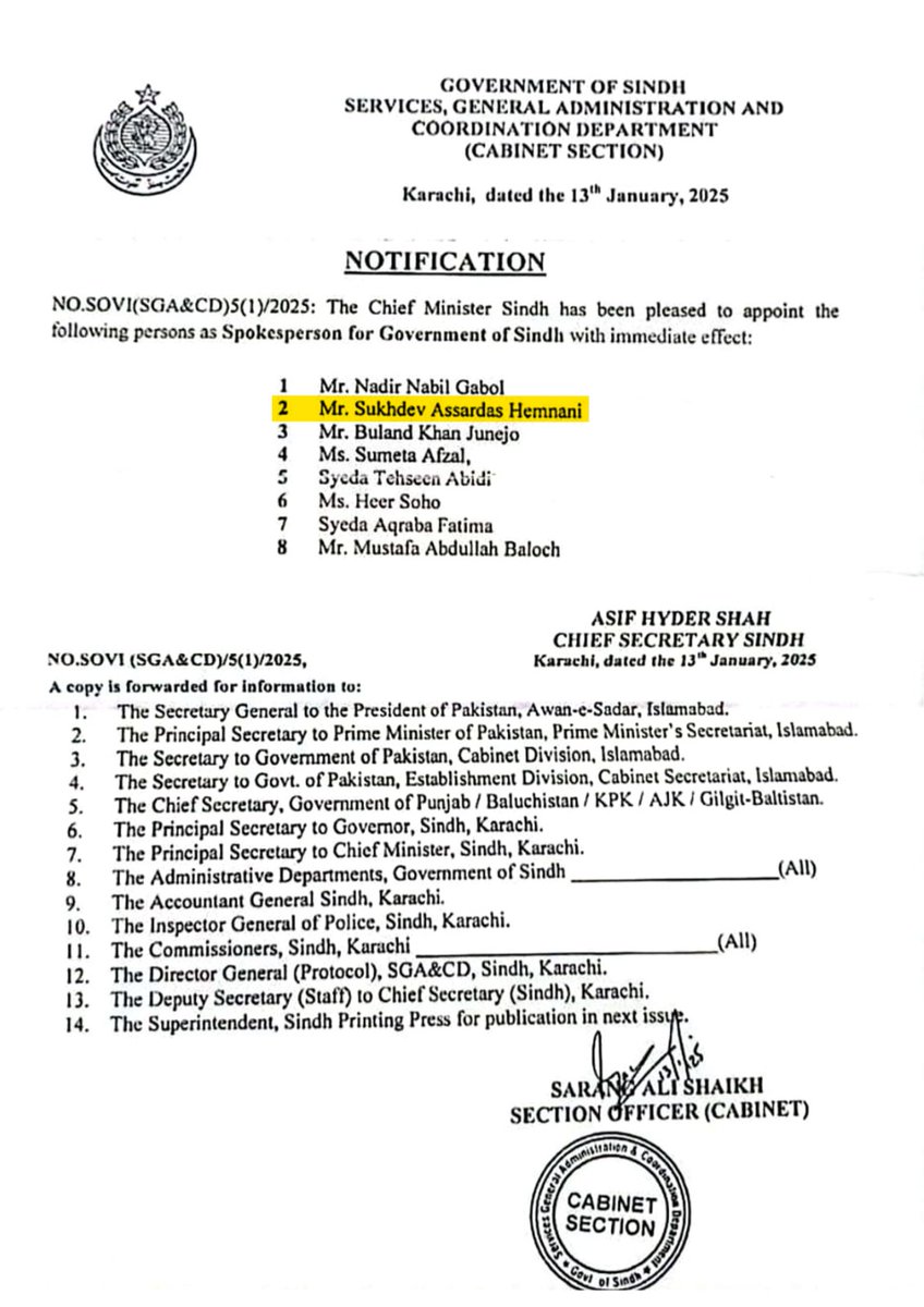 SukhdevHemnani_'s tweet photo. Grateful to my leadership Chairman @BBhuttoZardari, Madam @FaryalTalpurPk, BB @AseefaBZ, CM @MuradAliShahPPP for their trust &amp; confidence in me &amp; assigning me this new responsibility. Will do my best to live up to the expectations of my party. https://t.co/mZRhkC23lQ