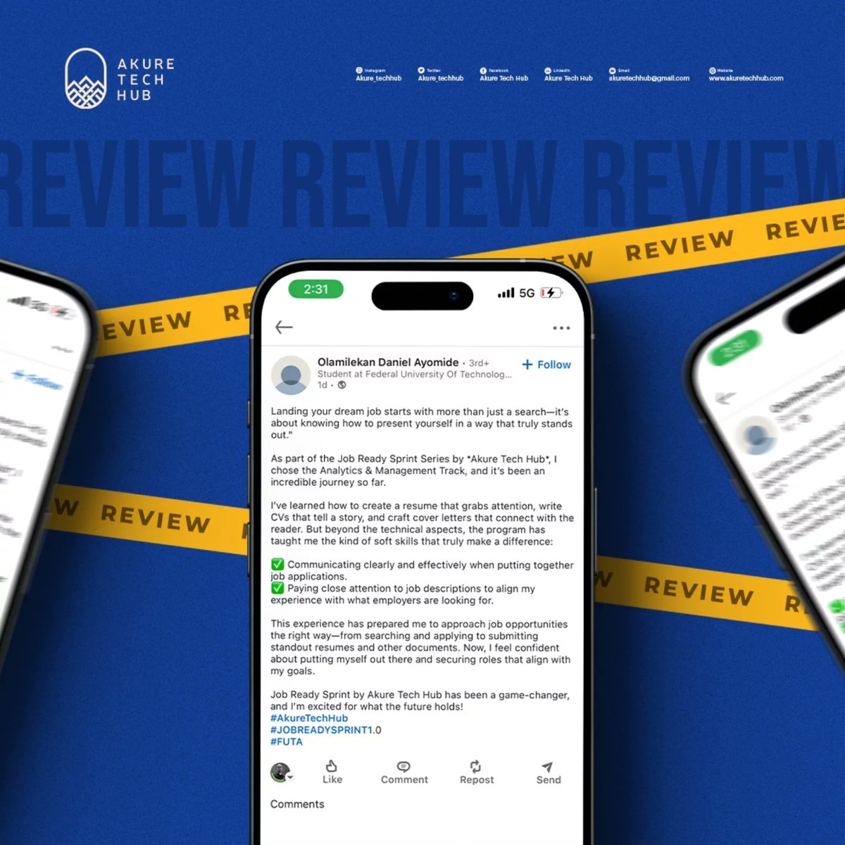 The reviews are in, and it is without a doubt that the and Job Ready Sprint Series 1.0 has been a life-changer! 🚀
 
Hearing how it’s sparked growth and delivered real value inspires us to keep creating events that make a difference.🌟

#inspringchange #AkureTechHub