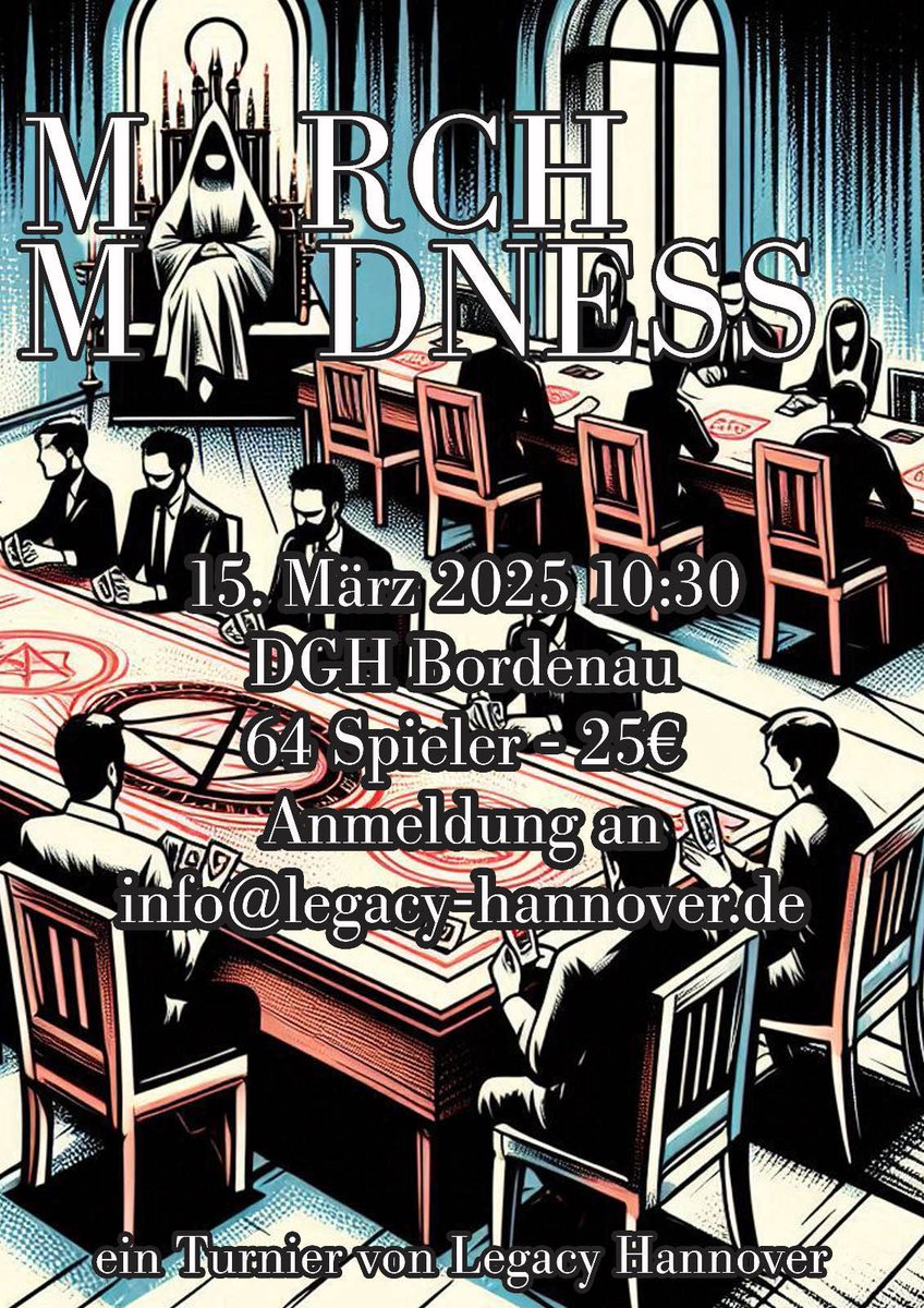 Ein neues Jahr liegt vor uns und damit wirft auch die nächste March Madness ihre Schatten voraus! Am Samstag, 15.03.25, haben wir im Dorfgemeinschaftshaus Bordenau Platz für bis zu 64 Leute. Anmeldung mit 25 € per Paypal an info@legacy-hannover.de. Save the Date &amp; Show a Friend!