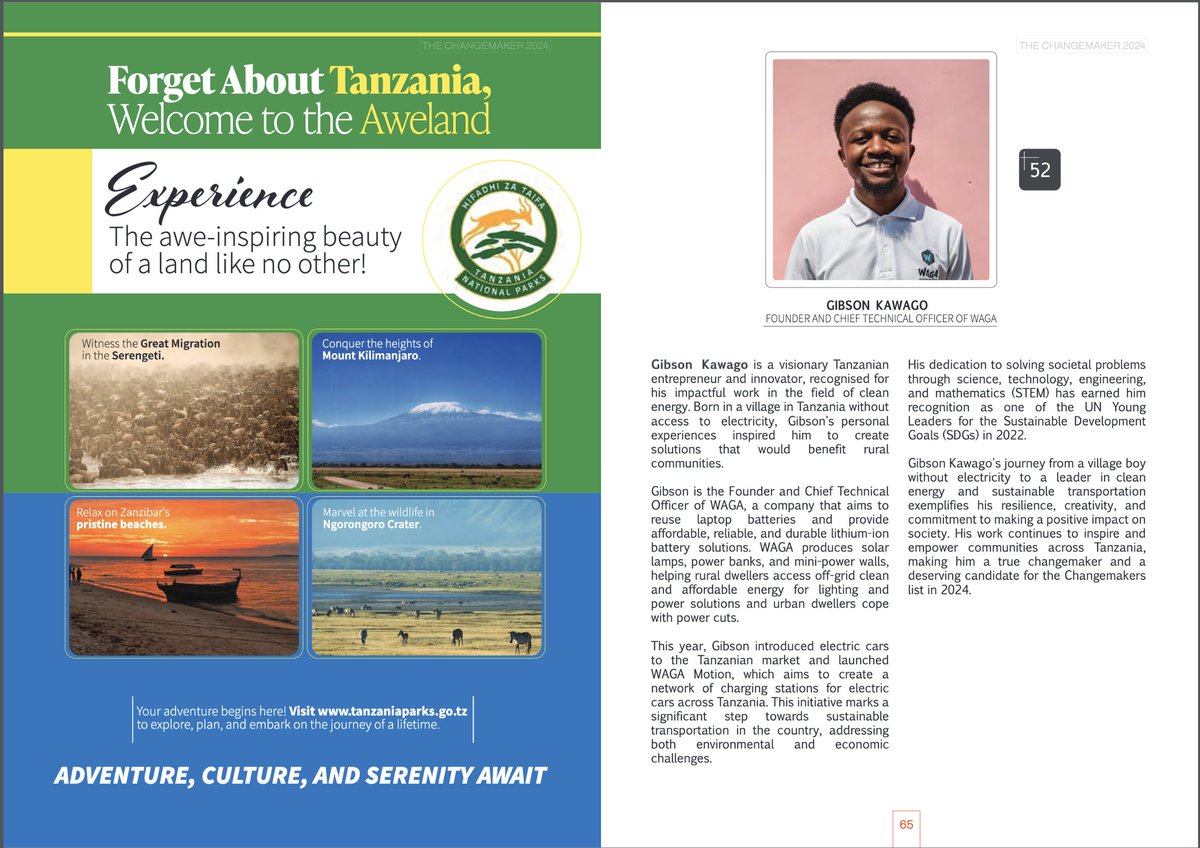 WAGA Technologies ™ (@wagatanzania) on Twitter photo Congratulations to <a href="/GibsonKawago/">吉布森 Kawago</a> , our Founder of WAGA Technologies <a href="/wagatanzania/">WAGA Technologies ™</a> and WAGA Motion
<a href="/WAGAMotion/">WAGA Motion</a> , on being named one of the 100 Tanzanian Changemakers 2024! Your innovation and leadership in clean energy and e-mobility inspire us all.
<a href="/SerengetiBytes/">Serengeti Bytes</a> Congratulations to <a href="/GibsonKawago/">吉布森 Kawago</a> , our Founder of WAGA Technologies <a href="/wagatanzania/">WAGA Technologies ™</a> and WAGA Motion
<a href="/WAGAMotion/">WAGA Motion</a> , on being named one of the 100 Tanzanian Changemakers 2024! Your innovation and leadership in clean energy and e-mobility inspire us all.
<a href="/SerengetiBytes/">Serengeti Bytes</a>