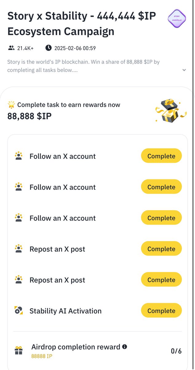 NDIDI_GRAM's tweet image. Binance X Story Protocol Campaign 

This Another Chance To Secure $IP Token For Free Before TGE 

444k $IP Rewards

Switch To Binance Web 3 On Your Binance Mobile App
Go To Exclusive AirDrop 
Select Story Campaign 
Complete Social Quest 

DONE ✅