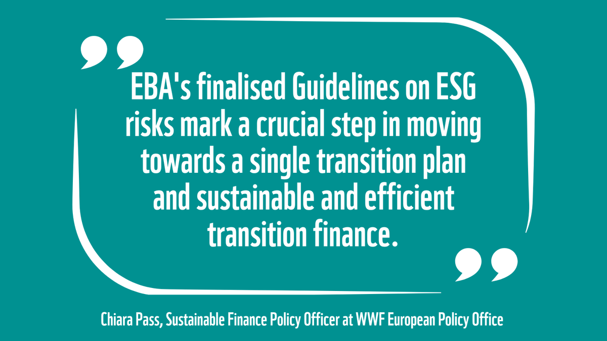 WWF EU (@wwfeu) on Twitter photo 📢New #EBA report on ESG risks suggests that ONE comprehensive transition plan combining prudential rules with CSRD & CSDDD requirements can maximise efficiency.
🌱The report also confirms that nature is a fundamental pillar in ESG risks.
🔍 eba.europa.eu/sites/default/…
<a href="/EBA_News/">EU Banking Authority - EBA 🇪🇺</a> 📢New #EBA report on ESG risks suggests that ONE comprehensive transition plan combining prudential rules with CSRD & CSDDD requirements can maximise efficiency.
🌱The report also confirms that nature is a fundamental pillar in ESG risks.
🔍 eba.europa.eu/sites/default/…
<a href="/EBA_News/">EU Banking Authority - EBA 🇪🇺</a>