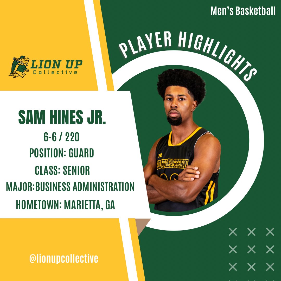 Meet Sam Hines Jr. , standout player for your men’s basketball team! 

#lionup #lionupcollective #mensbasketball #lionup🦁 #nil #southeastern #southeasternuniversity