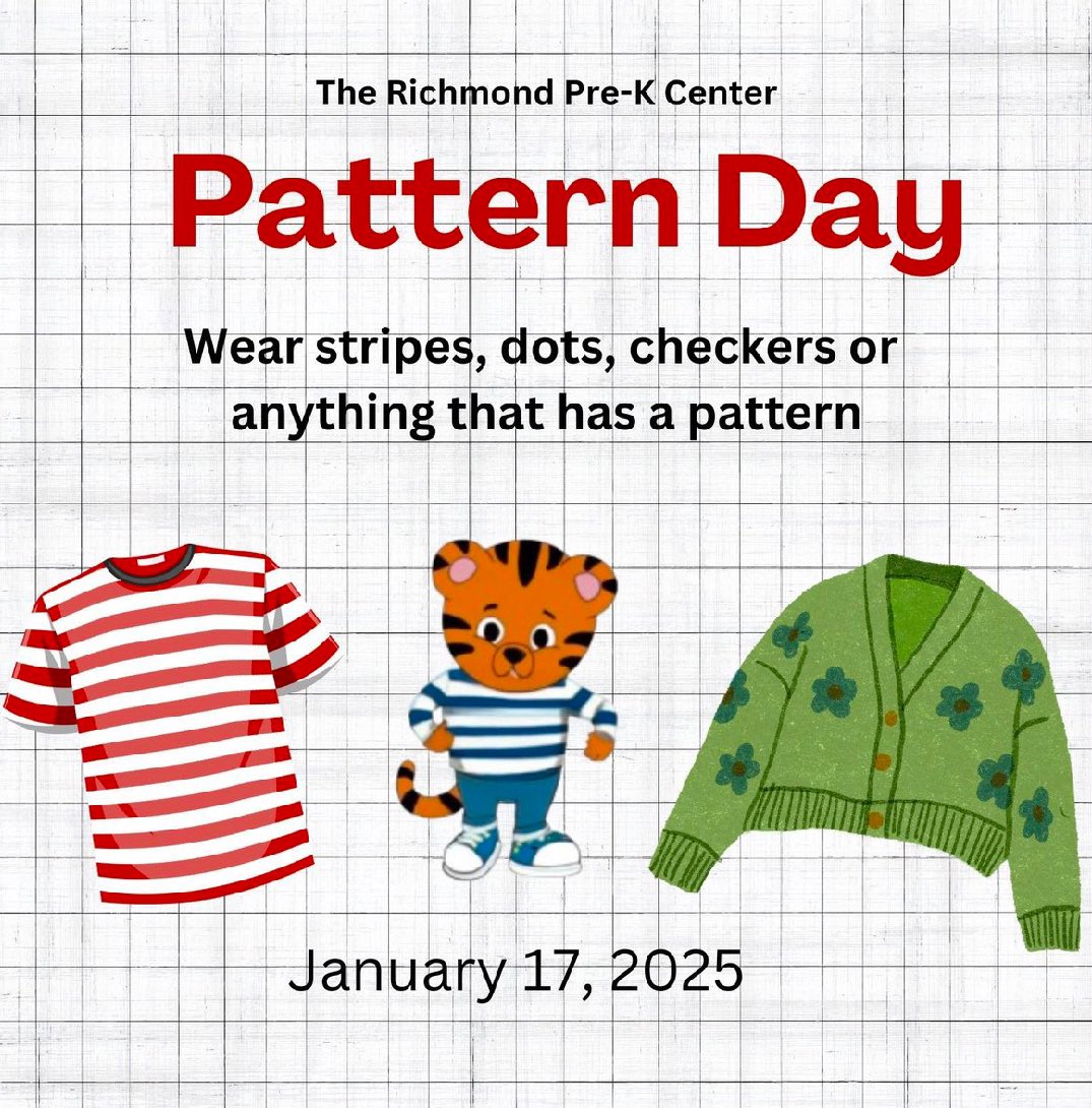 TheRichmondPrek's tweet image. Wear stripes, dots, checkers or anything that has a pattern for #PatternDay @EdeleWilliams @Natalie_Iacono @NYCSchools @DocPalton