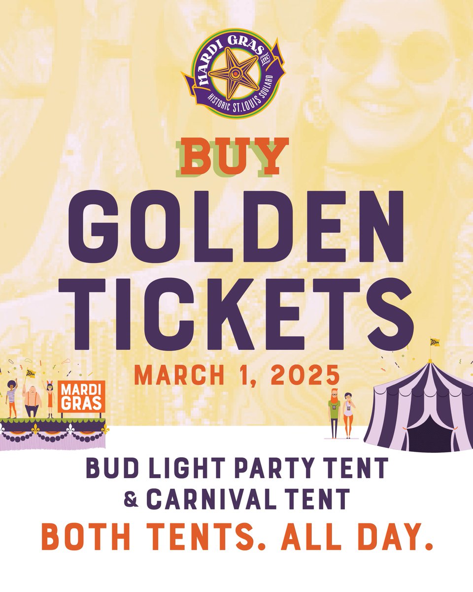 At #SoulardMardiGras, you shouldn’t have to decide between a rave and rodeo. 

Get a ⭐ Golden Ticket ⭐ for the Carnival Tent with <a href="/followthefishtv/">FISHER</a> AND the Bud Light Party Tent with <a href="/m10penny/">Mitchell Tenpenny</a>!

Golden Tickets are available at checkout for both tents ➡️ stlmardigras.org 🎪