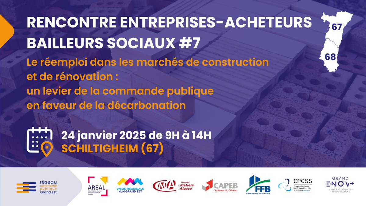 🔴Venez rencontrer 13 bailleurs sociaux le 24/01/2025 à la Chambre de Métiers d’Alsace à #Schiltigheim (67) et participer aux RDVs individuels de 15 min pour présenter votre entreprise.

👉commandepublique-grandest.fr/evenement/jour…

#marchéspublics #commandepublique #appelsdoffres