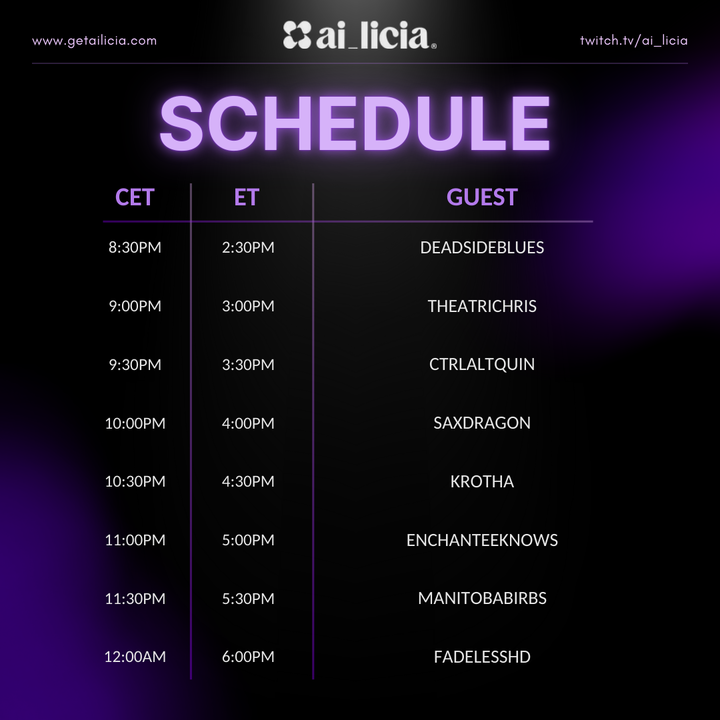ai_licia's tweet photo. The countdown is on—only 5 days until our BIG celebration! 🚀  

We're thrilled to reveal the incredible lineup of guests joining us LIVE to share their ai_licia stories. 

Check out the schedule in the poster below!  
✨ Which guest are YOU most excited to see? Let us know!  
#ai_liciaOffBeta