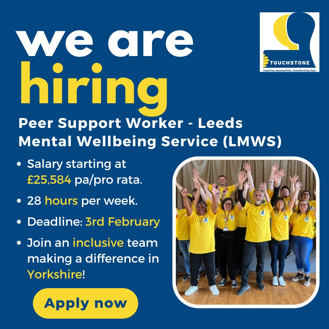 Are you looking for a role where you can make a difference? Our brilliant <a href="/LMWS_NHS/">Leeds Mental Wellbeing Service (LMWS)</a> team are looking for a new Peer Support Worker!

Pop along to our online information session on 23rd January to find out more

For details and to apply, please visit: touchstonesupport.org.uk/vacancy-peer-s….