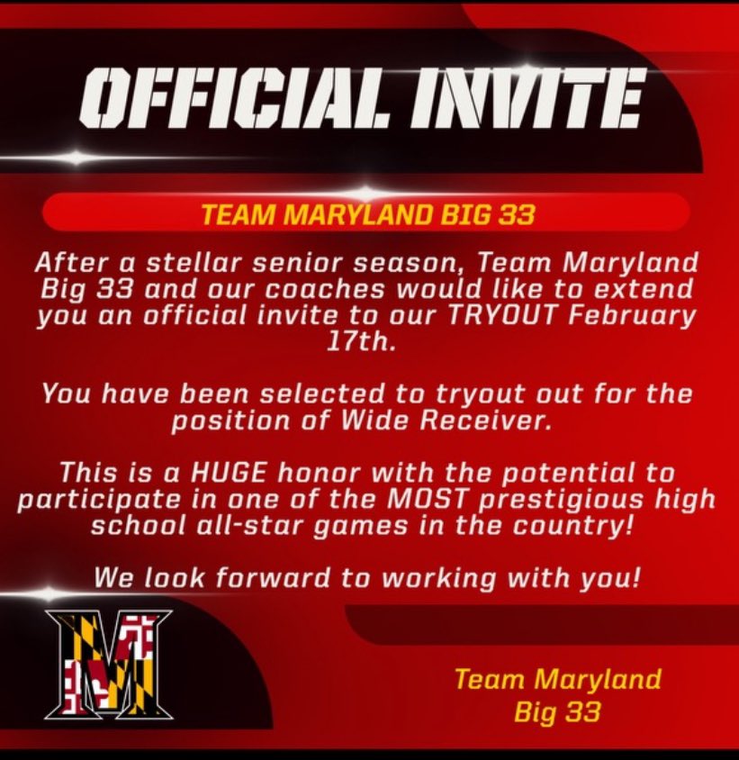 Ethan Jackson (@ethanjackson_24) on Twitter photo Blessed for this opportunity. Thank you Team Maryland Big 33.
Step 1.
<a href="/TyreeSpinner/">Tyree Spinner</a>
<a href="/GordonCohagan/">Gordon Cohagan</a>
<a href="/SJCP_VikingsFB/">Saint John’s Catholic Prep ~ Vikings Football</a>
<a href="/Spotlight39_Pod/">SPOTLIGHT 39</a>
<a href="/mac_phd/">Mac Juniorson</a>
<a href="/WRU_CoachMilez/">Coach 〽️ilez</a>
<a href="/PrepRedzoneMD/">Prep Redzone Maryland</a>
<a href="/ChaunceyMoore7/">C2M</a>
<a href="/_CallMeCoachK_/">Coach K</a> Blessed for this opportunity. Thank you Team Maryland Big 33.
Step 1.
<a href="/TyreeSpinner/">Tyree Spinner</a>
<a href="/GordonCohagan/">Gordon Cohagan</a>
<a href="/SJCP_VikingsFB/">Saint John’s Catholic Prep ~ Vikings Football</a>
<a href="/Spotlight39_Pod/">SPOTLIGHT 39</a>
<a href="/mac_phd/">Mac Juniorson</a>
<a href="/WRU_CoachMilez/">Coach 〽️ilez</a>
<a href="/PrepRedzoneMD/">Prep Redzone Maryland</a>
<a href="/ChaunceyMoore7/">C2M</a>
<a href="/_CallMeCoachK_/">Coach K</a>