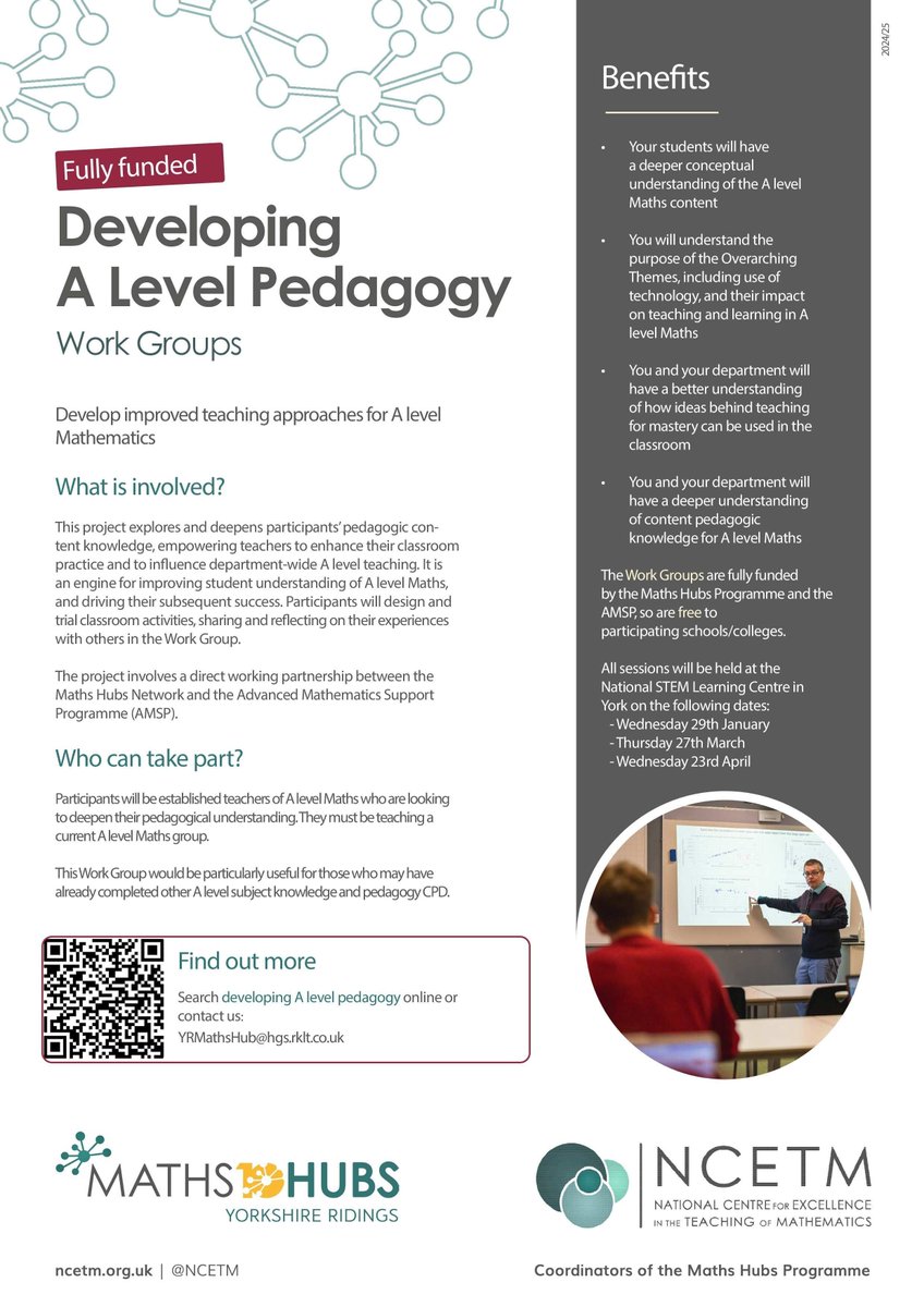 YR Maths Hub (@yrmathshub) on Twitter photo Join us to develop your A level teaching on this 𝗳𝗿𝗲𝗲 CPD programme from @yrmathshub & @AMSP_YH. The 1st session will be on 29th Jan at <a href="/STEMLearningUK/">STEM Learning</a> in York & will look at developing the teaching of modelling throughout the A level course. Book now: buff.ly/3DPmIaB Join us to develop your A level teaching on this 𝗳𝗿𝗲𝗲 CPD programme from @yrmathshub & @AMSP_YH. The 1st session will be on 29th Jan at <a href="/STEMLearningUK/">STEM Learning</a> in York & will look at developing the teaching of modelling throughout the A level course. Book now: buff.ly/3DPmIaB