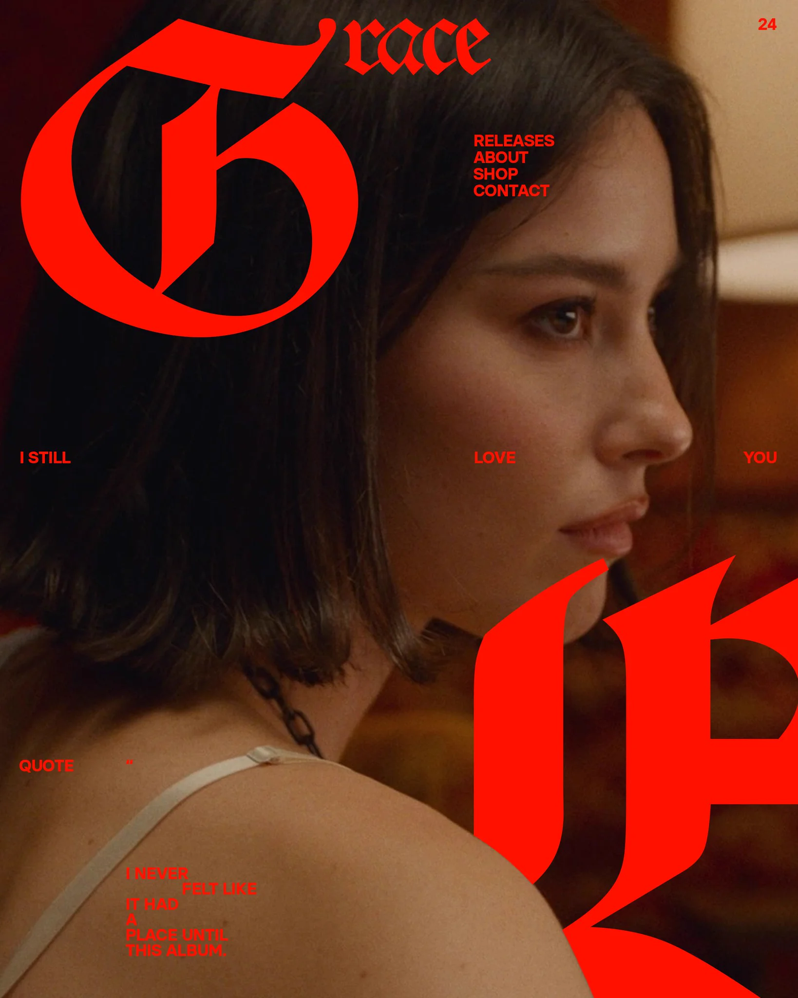 뮤지션 에디토리얼 웹 레이아웃 — 블랙레터 대형 타이포와 레드