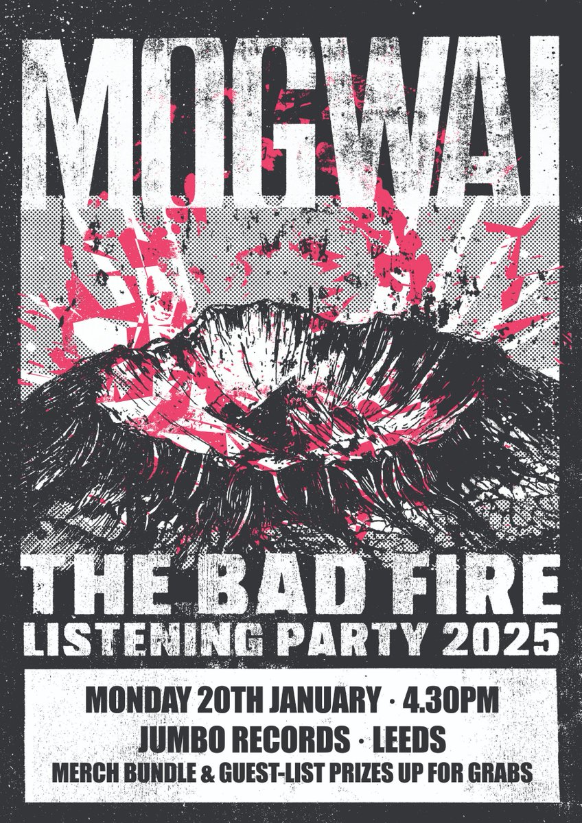 Mogwai Listening Party👂
We'll be hosting a special listening party for the new Mogwai album, 'The Bad Fire', on 20th January at 4.30pm, four days before the album's official release. There'll be prizes up for grabs! 😮
All the info for the event is here: jumborecords.co.uk/events-single.…