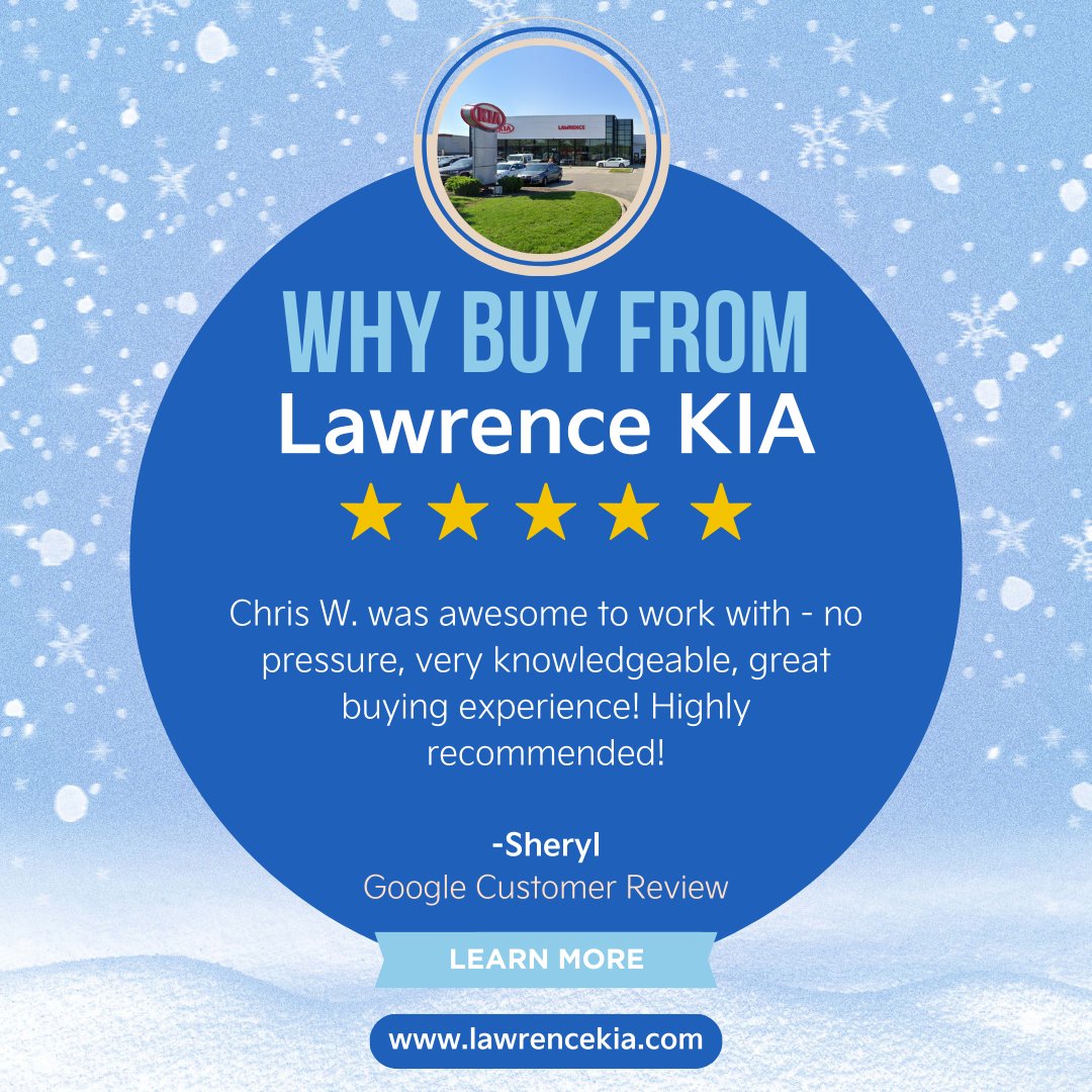 LawrenceKia's tweet photo. Your feedback is the perfect heartwarming touch this season. ❄️ Cozy up with a hot drink and explore our inventory to find your dream car today! https://t.co/L066YkMSfi

#ThankYou #LawrenceKia #DriveHappy https://t.co/mIriQy91JR