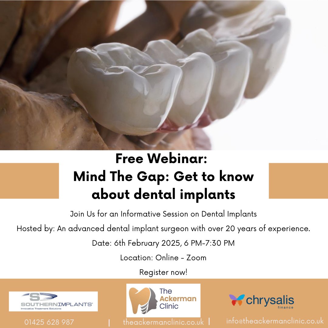 AckermanClinic's tweet photo. Join our free webinar on February 6th at 6:00 PM to learn everything about dental implants!
📅 Save the date and register today 👉 https://t.co/2SgyPFzObP https://t.co/tTbVd7sMGV