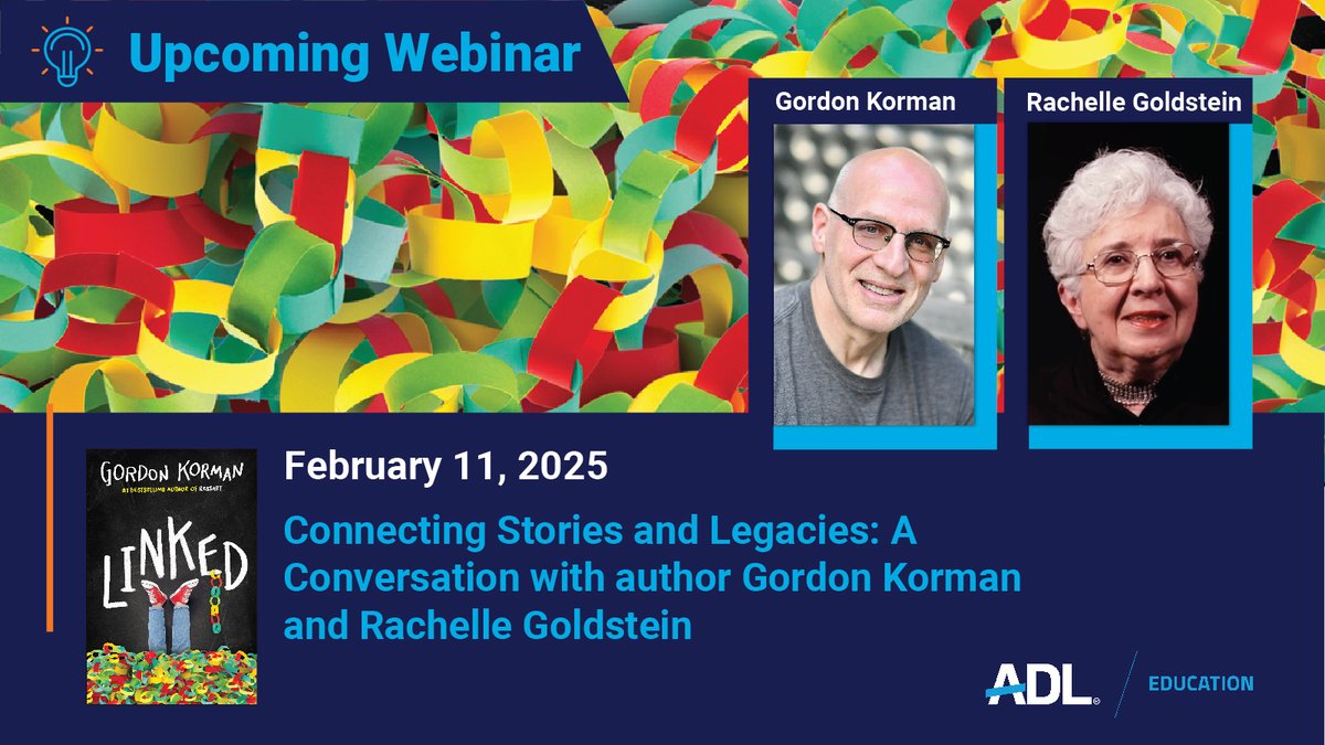 ADL Education (@adl_education) on Twitter photo Join our webinar w/<a href="/gordonkorman/">Gordon korman</a> & Hidden Child Foundation’s Rachelle Goldstein on 2/11 at 6pm ET. Includes read aloud & conversation about LINKED and narratives of hidden children during the Holocaust. Book giveaways! adl.zoom.us/webinar/regist… Join our webinar w/<a href="/gordonkorman/">Gordon korman</a> & Hidden Child Foundation’s Rachelle Goldstein on 2/11 at 6pm ET. Includes read aloud & conversation about LINKED and narratives of hidden children during the Holocaust. Book giveaways! adl.zoom.us/webinar/regist…