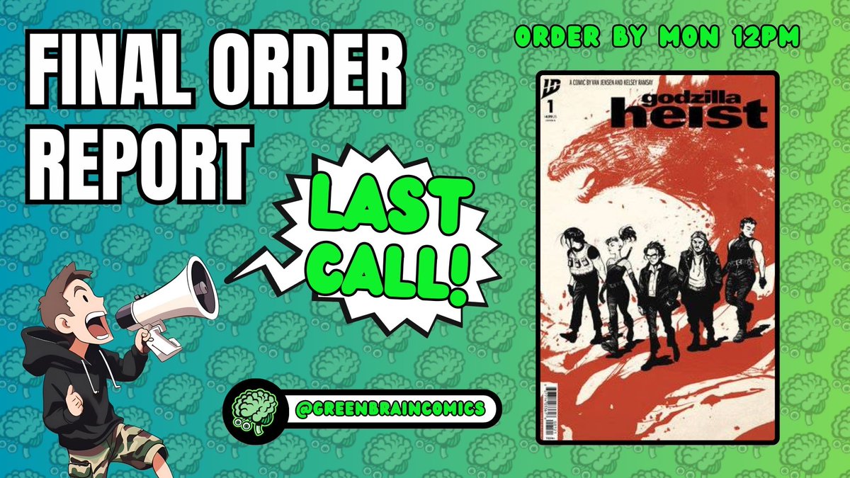 GreenBrainCMX's tweet photo. Last Call for Final Orders. Please confirm your cart in Comichub before 12pm today #finalordercutoff
#lastcall #newcomics #preorder #smallbusiness #dearbornmi #greenbraincomics #FeedYourBrain https://t.co/mmTk3o2kwi