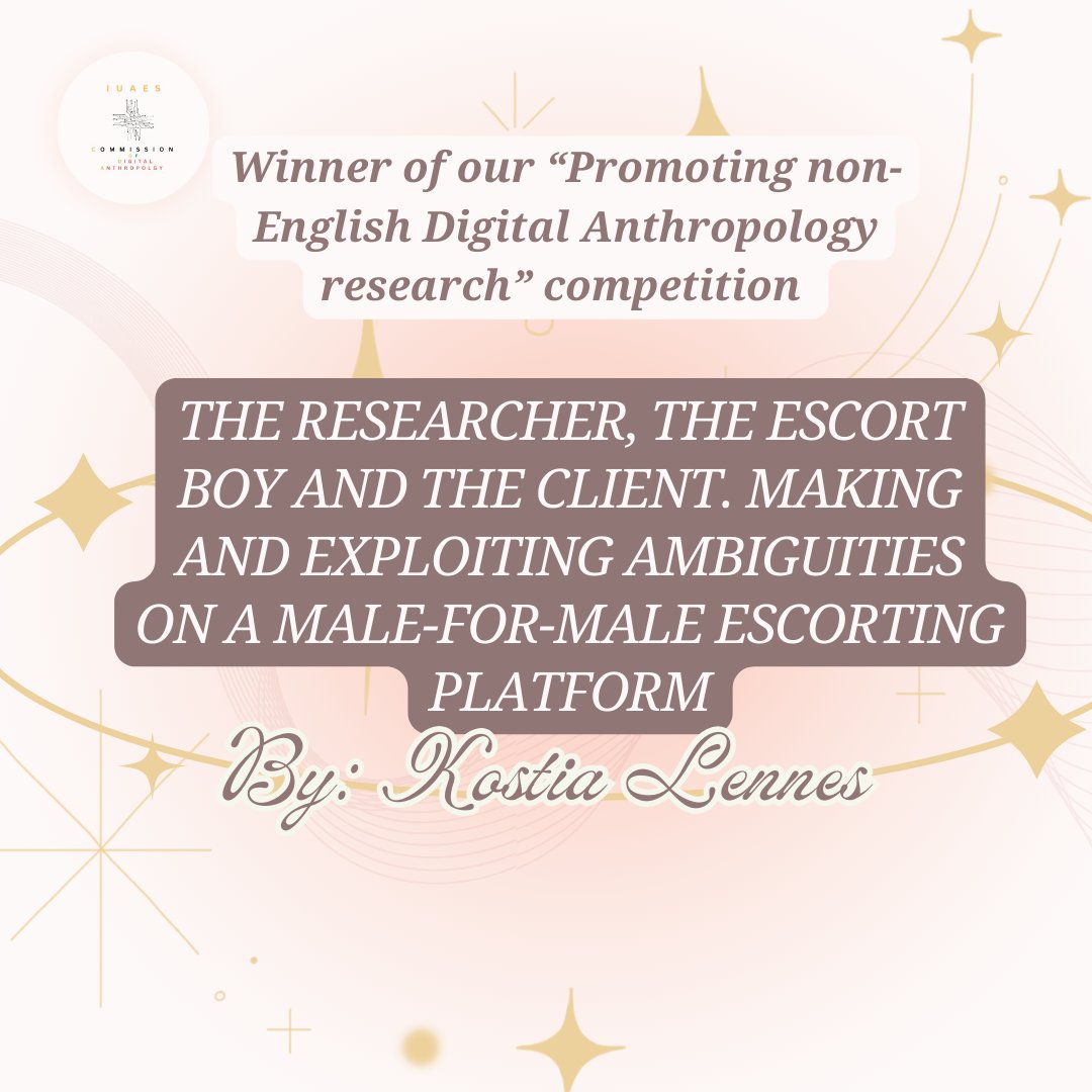 🎉 Winner Announcement! 🎉
Congrats to Kostia Lennes for winning with "The Researcher, the Escort Boy and the Client"! Chosen through your amazing support!

Prizes:
🏅 1-year IUAES membership
🎟️ Waiver for IUAES/WAU 2025 fee
🌍 English translation

#DigitalAnthropology #IUAESCoDA