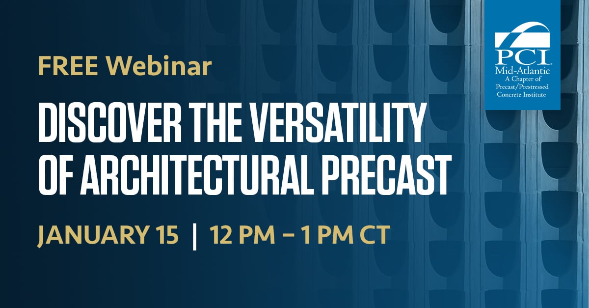 PCIMidAtlantic's tweet photo. 🖥️Free webinar January 15: Discover the versatility of architectural #precastconcrete with PCI and earn one AIA CES LU/HSW or one PDH. Don’t miss out!
Register now: https://t.co/xuqJJVhGzS https://t.co/mPWtFILkIl