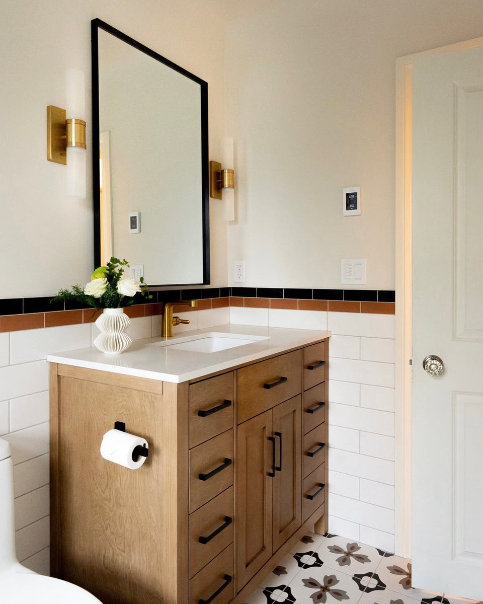 We can’t get enough of this dreamy bathroom with patterned floors &amp; classic tile details. ✨🙌 Huge thanks to IG's <a href="/trish/">TRiSH</a>.puckettdesign for including us in this stunning transformation! 

Ready for your own glow-up? bit.ly/40hjOEM

📍Victoria #TileTown #BeforeAndAfter