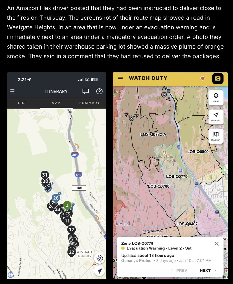 New: some Amazon drivers have continued delivering packages in some areas of Los Angeles affected by ongoing wildfires 404media.co/an-amazon-deli…