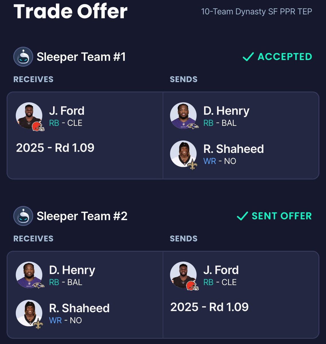 zebmmmm's tweet photo. @DynastyDadFF We ball and rebuild… trying to ship out dobbins, Kelce, and possibly Tyreek too https://t.co/0kdVXiRqid
