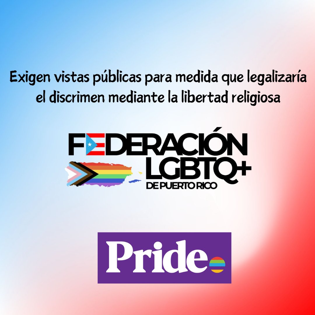 Exigen vistas públicas para medida que legalizaría el discrimen mediante la libertad religiosa. La libertad religiosa ya está protegida por la Constitución de Puerto Rico. Entérate de los detalles: pridesocietymagazine.com/exigen-vistas-…
<a href="/federacionpr/">Federación LGBTQ+ de Puerto Rico</a>