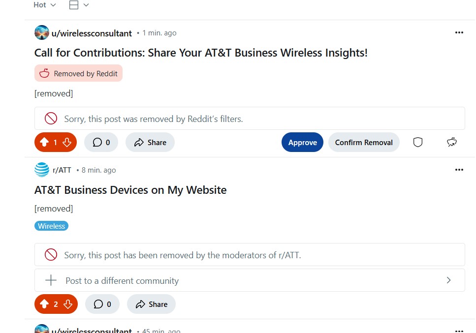 CurtisMatthews's tweet image. 🚫 Got banned on Reddit today! Was just trying to share some insights on AT&amp;amp;T business wireless. Seems like I might&apos;ve missed a rule or two. Has this happened to anyone else? How did you handle it?

#RedditBan #CommunityGuidelines #AdviceWelcome