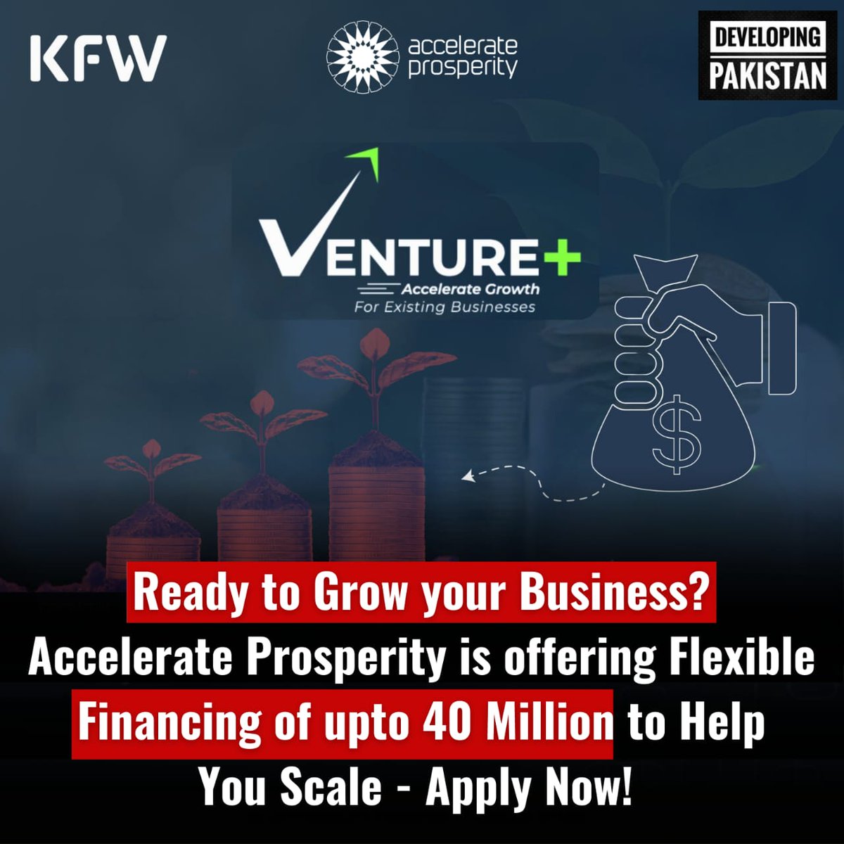 Are you a business with annual revenue under PKR 150 million and looking for financing to scale?

Join Venture+, a sector-agnostic acceleration program designed to grow your business.