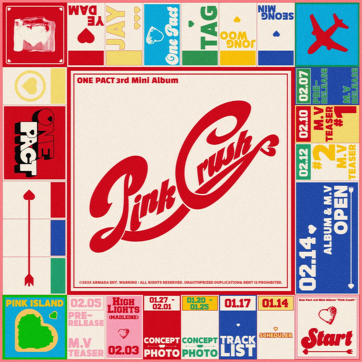 [📢] O #ONEPACT anunciou o lançamento do 3° mini álbum intitulado "Pink Crush" para o dia 14 de fevereiro. E o melhor? Será um comeback OT5! 💗

📅: 14/02/2025 às 12PM (KST)

3rd Mini Album ‘PINK CRUSH’
#ONEPACT #원팩트 
#PINKCRUSH
