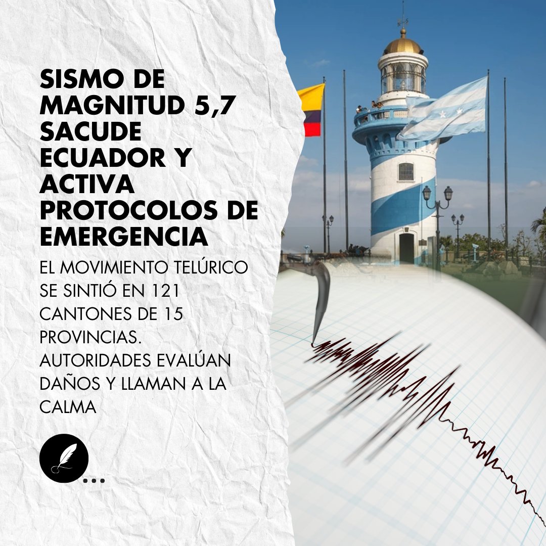 La noche del 12 de enero de 2025, un fuerte sismo de magnitud 5,7 con epicentro a 4,63 km de Durán, sacudió varias ciudades de Ecuador, incluyendo Guayaquil, Quito y Cuenca, a las 21:20. Según el Instituto Geofísico de la Escuela Politécnica Nacional, el movimiento telúrico fue