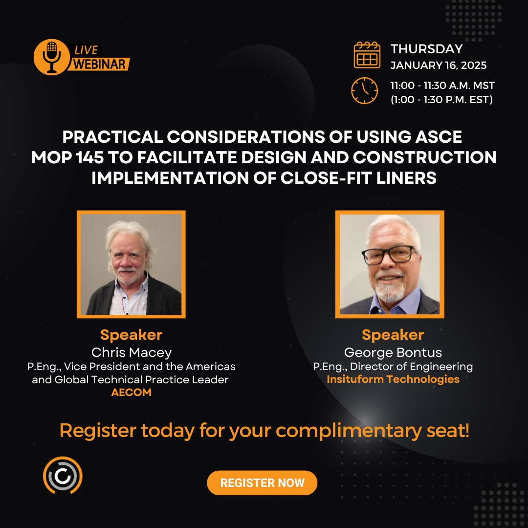 Don't Miss the First CUIIC Academy Webinar of 2025 "Practical Considerations of Using ASCE MOP 145 to Facilitate Design and Construction Implementation of Close-Fit Liners" loom.ly/k2G3z30

#CUIIC #CUIICacademy #ASCE #MOP145 #Construction #Trenchless