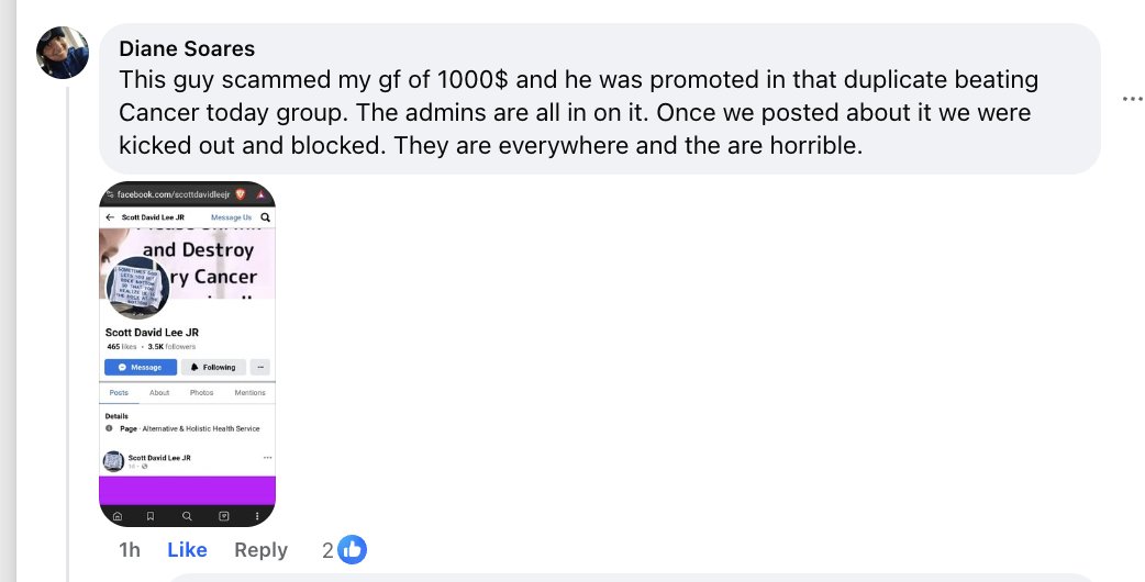 Pat_Neligan's tweet photo. @facebook Hi Facebook, there are criminals scamming people out of money through fraudulent fake "cancer oils" - the victims are paying money and Facebook isn't stopping these groups from running. They are clearly African scammers but Facebook has done nothing to stop it. https://t.co/jzwAEkzVtE